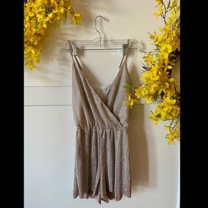 Charlotte Russe V-Neck Shimmery Silver Romper (XS)